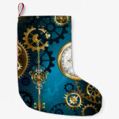 Steampunk turquoise Achtergrond met tandwielen Kleine Kerstsok (Voorkant)