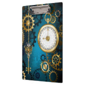 Steampunk turquoise Achtergrond met tandwielen Klembord (Links)