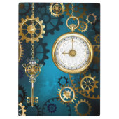 Steampunk turquoise Achtergrond met tandwielen Klembord (Achterkant)