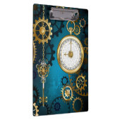 Steampunk turquoise Achtergrond met tandwielen Klembord (Rechts)