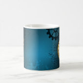 Steampunk turquoise Achtergrond met tandwielen Koffiemok (Center)