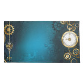 Steampunk turquoise Achtergrond met tandwielen Kussensloop (Achterkant)