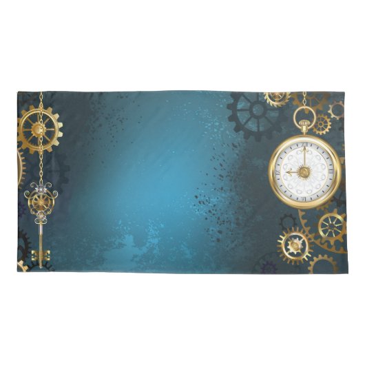 Steampunk turquoise Achtergrond met tandwielen Kussensloop (Achterkant)