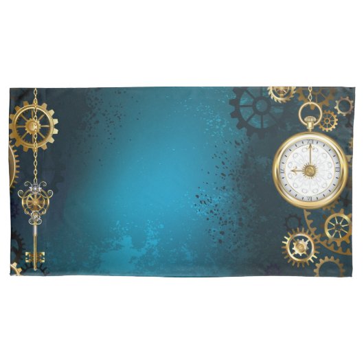 Steampunk turquoise Achtergrond met tandwielen Kussensloop (Voorkant)