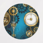 Steampunk turquoise Achtergrond met tandwielen Labels (Design 2)