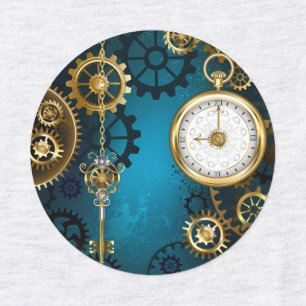 Steampunk turquoise Achtergrond met tandwielen Labels