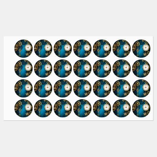 Steampunk turquoise Achtergrond met tandwielen Labels (Vel)