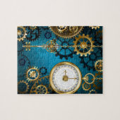 Steampunk turquoise achtergrond met tandwielen legpuzzel (Horizontaal)