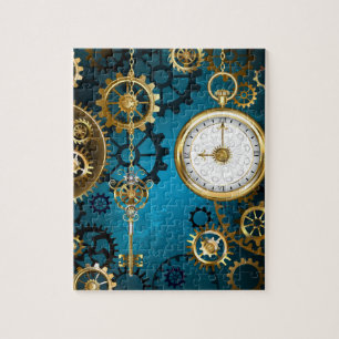 Steampunk turquoise Achtergrond met tandwielen Legpuzzel