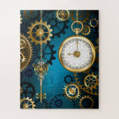 Steampunk turquoise Achtergrond met tandwielen Legpuzzel (Verticaal)