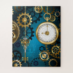 Steampunk turquoise Achtergrond met tandwielen Legpuzzel