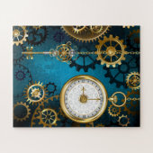 Steampunk turquoise Achtergrond met tandwielen Legpuzzel (Horizontaal)