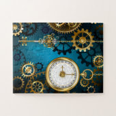 Steampunk turquoise Achtergrond met tandwielen Legpuzzel (Horizontaal)