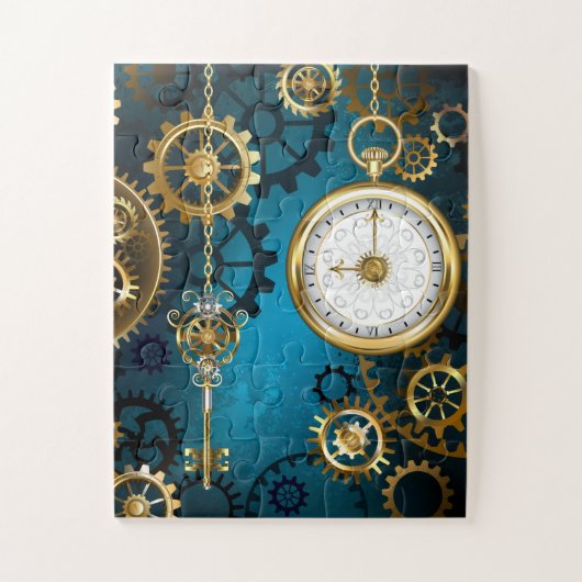Steampunk turquoise Achtergrond met tandwielen Legpuzzel (Verticaal)