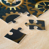 Steampunk turquoise Achtergrond met tandwielen Legpuzzel (Zijkant)