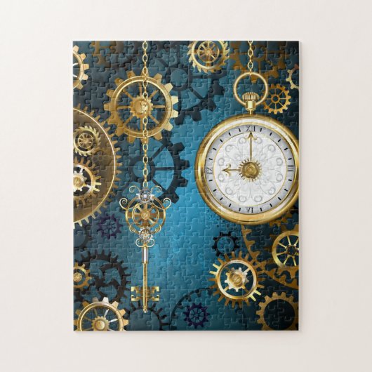 Steampunk turquoise Achtergrond met tandwielen Legpuzzel (Verticaal)