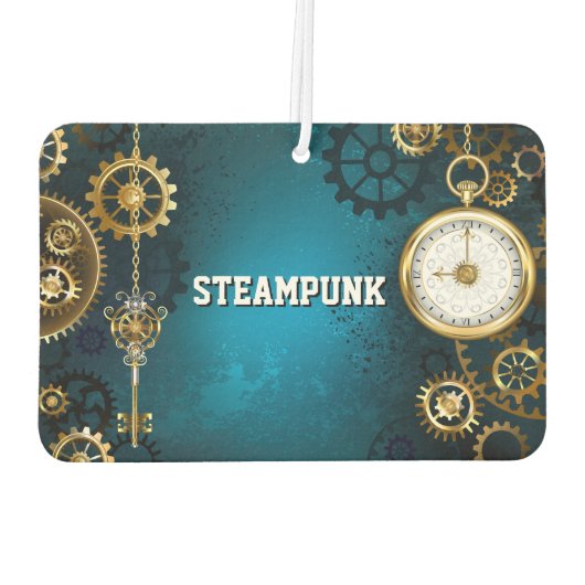 Steampunk turquoise achtergrond met tandwielen luchtverfrisser (Achterkant)