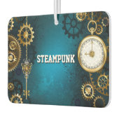 Steampunk turquoise achtergrond met tandwielen luchtverfrisser (Links)