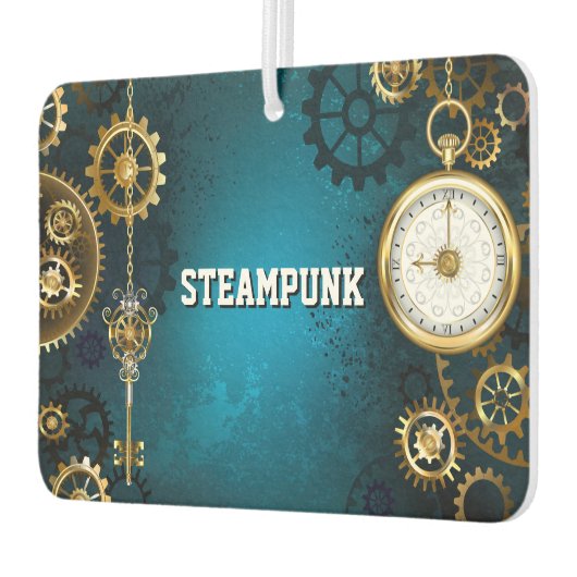 Steampunk turquoise achtergrond met tandwielen luchtverfrisser (Links)
