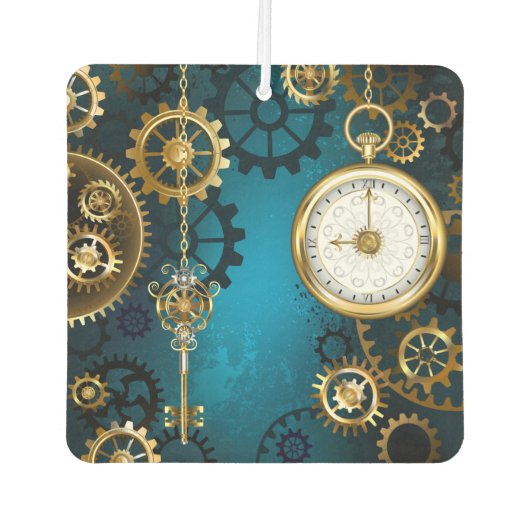 Steampunk turquoise Achtergrond met tandwielen Luchtverfrisser (Voorkant)