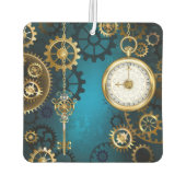 Steampunk turquoise Achtergrond met tandwielen Luchtverfrisser (Achterkant)