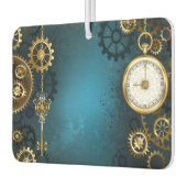 Steampunk turquoise achtergrond met tandwielen luchtverfrisser (Links)