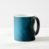 Steampunk turquoise Achtergrond met tandwielen Magische Mok (Voorkant rechts)