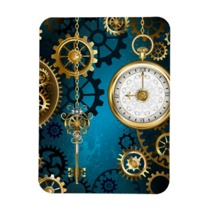 Steampunk turquoise Achtergrond met tandwielen Magneet