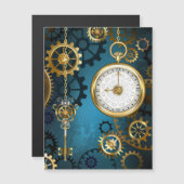 Steampunk turquoise Achtergrond met tandwielen Magnetische Uitnodiging (Voorkant / Achterkant)