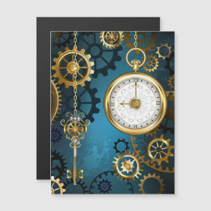 Steampunk turquoise Achtergrond met tandwielen Magnetische Uitnodiging