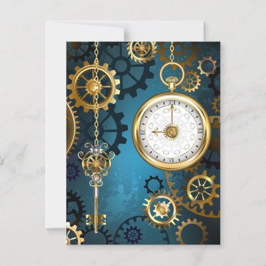 Steampunk turquoise Achtergrond met tandwielen Magnetische Uitnodiging (Voorkant)