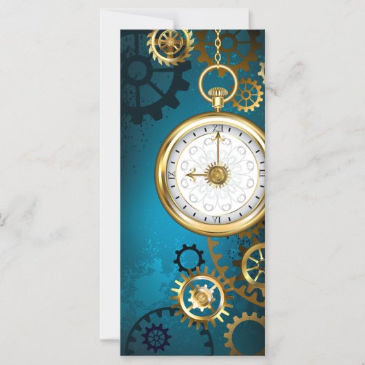 Steampunk turquoise Achtergrond met tandwielen Magnetische Uitnodiging (Voorkant)