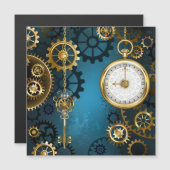 Steampunk turquoise Achtergrond met tandwielen Magnetische Uitnodiging (Voorkant / Achterkant)