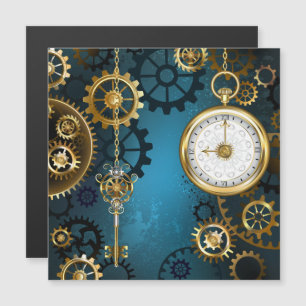 Steampunk turquoise Achtergrond met tandwielen Magnetische Uitnodiging