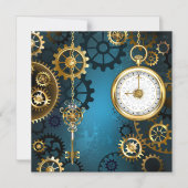 Steampunk turquoise Achtergrond met tandwielen Magnetische Uitnodiging (Voorkant)