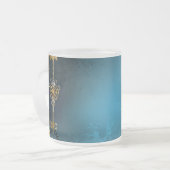 Steampunk turquoise Achtergrond met tandwielen Matglas Koffiemok (Voorkant links)