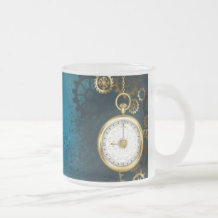 Steampunk turquoise Achtergrond met tandwielen Matglas Koffiemok