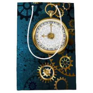 Steampunk turquoise Achtergrond met tandwielen Medium Cadeauzakje