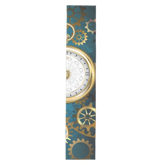 Steampunk turquoise Achtergrond met tandwielen Medium Tafelloper (Voorkant)