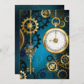 Steampunk turquoise achtergrond met tandwielen menu (Voorkant / Achterkant)