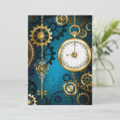 Steampunk turquoise achtergrond met tandwielen menu (Staand voorkant)