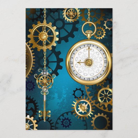 Steampunk turquoise achtergrond met tandwielen menu (Voorkant)