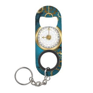 Steampunk turquoise Achtergrond met tandwielen Mini Flessenopener