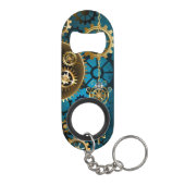 Steampunk turquoise achtergrond met tandwielen mini flessenopener (Achterkant)
