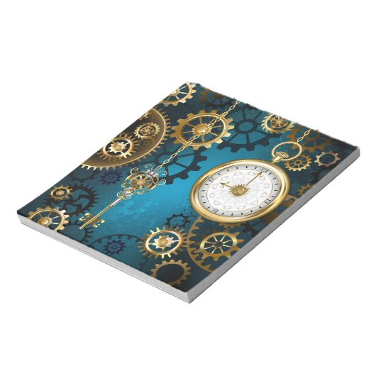 Steampunk turquoise Achtergrond met tandwielen Notitieblok (Linkerzijde)
