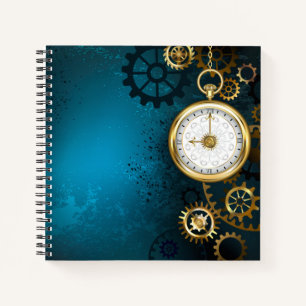 Steampunk turquoise Achtergrond met tandwielen Notitieboek