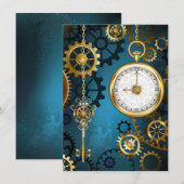 Steampunk turquoise Achtergrond met tandwielen Notitiekaartje (Voorkant / Achterkant)