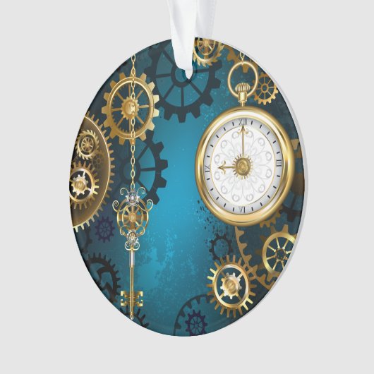 Steampunk turquoise Achtergrond met tandwielen Ornament (voorkant)