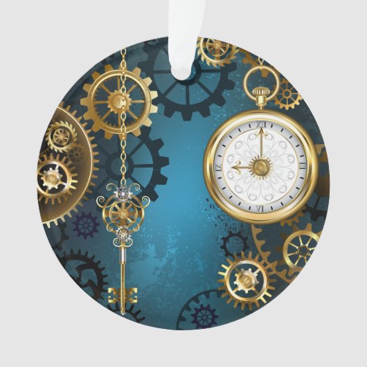Steampunk turquoise Achtergrond met tandwielen Ornament (voorkant)