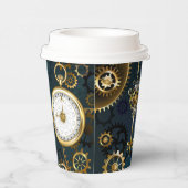 Steampunk turquoise Achtergrond met tandwielen Papieren Bekers (Rechts)